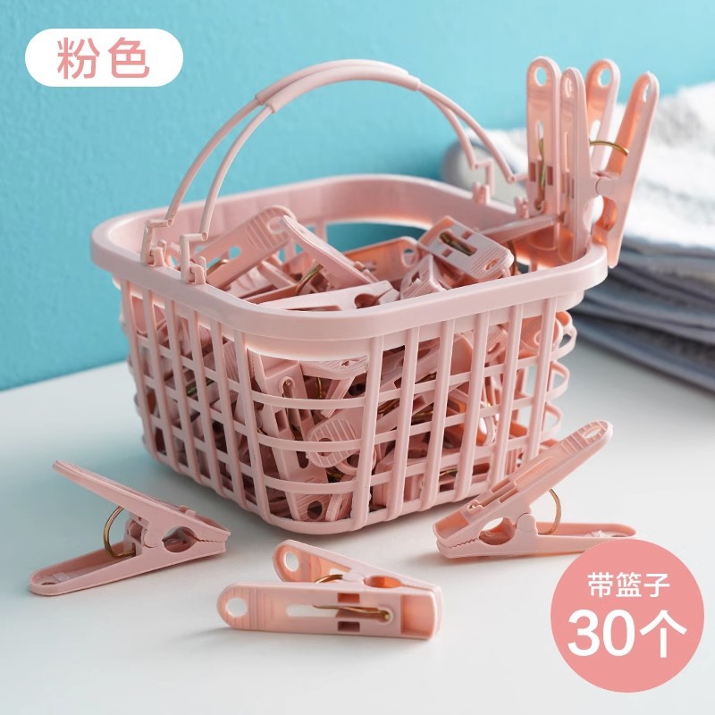 30Pcs Plastic Clothes Pegs with Basket, Spring Clips for Laundry & Towels