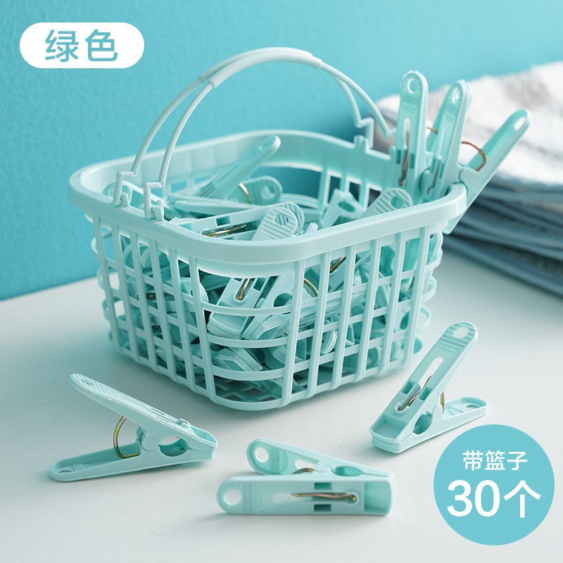 30Pcs Plastic Clothes Pegs with Basket, Spring Clips for Laundry & Towels