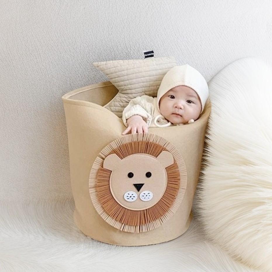 35x35cm Korean Cartoon Lion Elephant Felt Storage Basket for Clothes Toys
